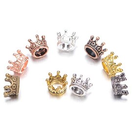 AD Beads 20 Pieces Solid Metal King & Queen Crown Big Hole Bracelet Connector Charm Beads (Queen Crown (Randomly Mixed))
