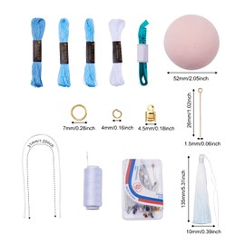 Juego de 2 kits de bordado de bricolaje con bola redonda, hilos de color, borlas, agujas variadas herramientas de búsqueda de bricolaje para manualidades, decoración de bolsas, llavero