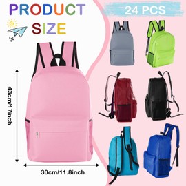24Pack 17inch School Backpacks in Bulk for Student Outdoor Travel Book Bag Wholesale Zippered Schoolbag for Elementary Middle High School Students Boys Girls Back to School Supplies 12 Assorted Colors
