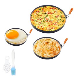 Omelette Ring for Griddle, Non-Stick Stainless Steel Pancake Mold, Egg Rings Molds with Handle and Oil Brush for Pancake Sandwiches Breakfast