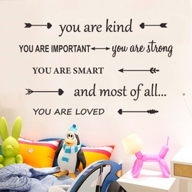 Motivational Wall Art Wall Decors You Are Kind Strong Loved Positive Wall Decals for Kids DIY Arrow Vinyl Wall Stickers for Girl Boy Nursery Bedroom Playroom Art Decoration