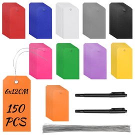 Rustark 152Pcs 10 Colors Plastic Shipping Tags with Wire 2.36"x4.72"/6x12CM Plastic Hang Tags Waterproof Shipping Tag Writable Blank Hang Tag with Holes for Luggage Garage Inventory Car Parts