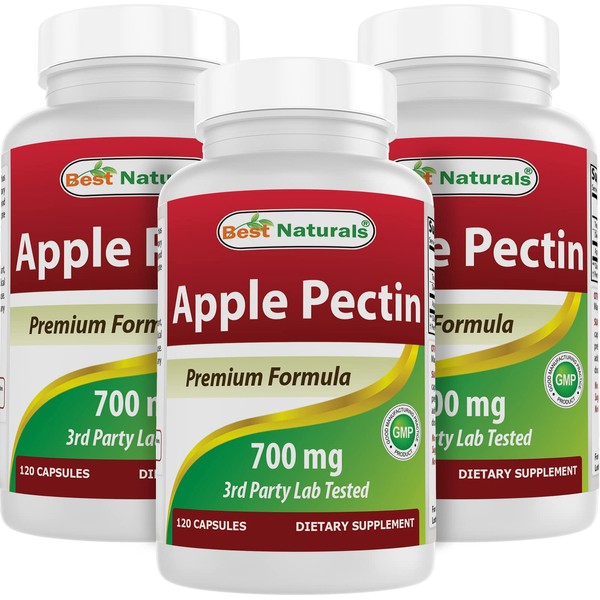 Best Naturals Apple Pectin 700 mg - Dietary Fiber - Intestinal Support - 120 Capsules (120 Count (Pack of 3))