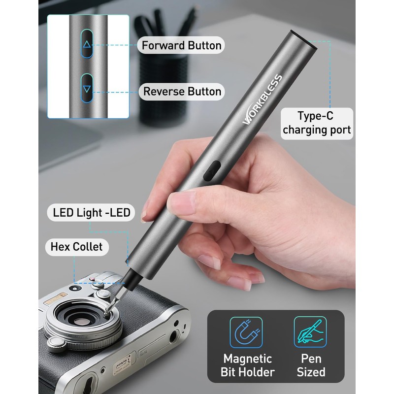 WorkBless WorkBless Mini Electric Screwdriver, 3.7V Precision Screwdriver Set, 24-in-1