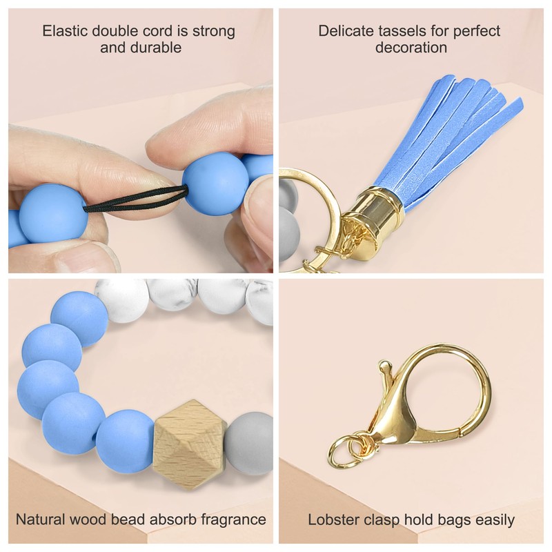 wocoxo - Llavero de pulsera de silicona con abalorio elásticas