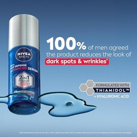 NIVEA MEN Age Defense Advanced Suero Facial para manchas oscuras con tiamidol (TM) + ácido hialurónico, suero facial de rápida absorción para hombres 