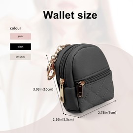 AfitLulu Small Change Coin Purse, Mini Backpack Cute Cosmetic Bag for Women with Keychain and 2 Zipper Layers, Change Purse for Travel and Dating (Beige)