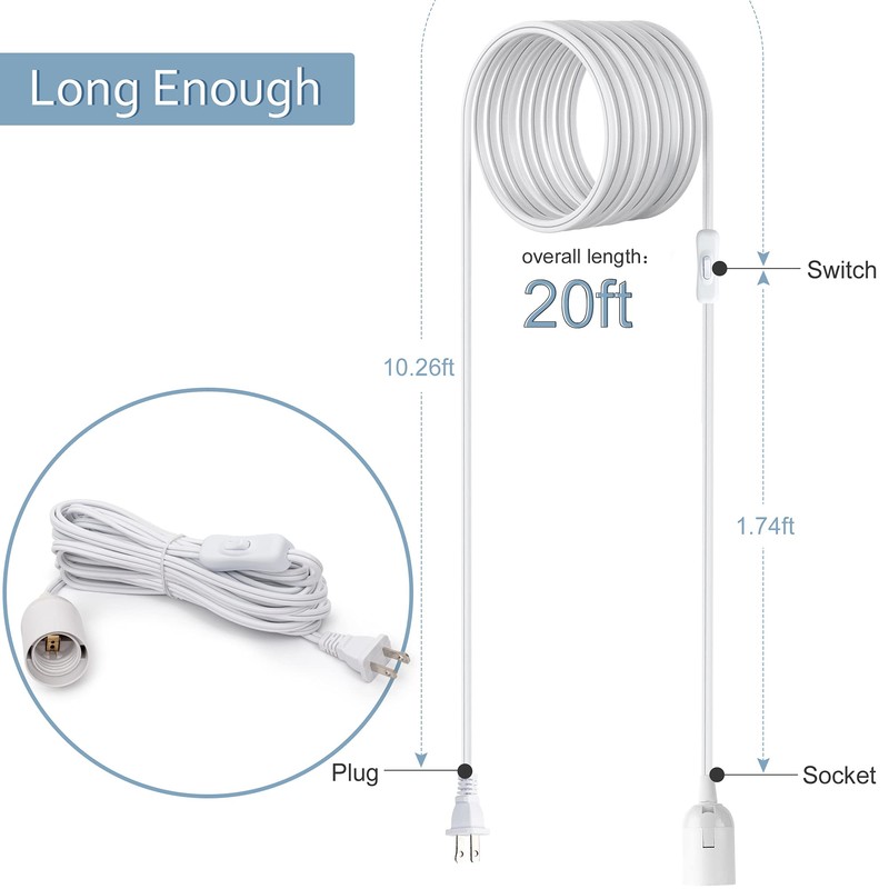 JACKYLED Extension Hanging Lantern Cord Cable 2-Pack 20ft UL 360W