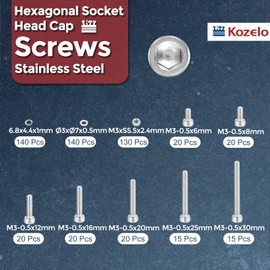 Kozelo 540pcs M3 Socket Head Cap Screws Bolts Nuts Assortment Kit - [M3x6/8/12/16/20/25/30mm] 304 Stainless Steel Allen Socket Drive for 3D Printer
