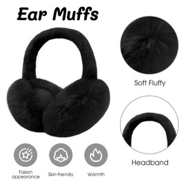 Ear Muffs for Women, Foldable Winter Faux Furry Earmuffs, Cold Weather Cute Soft Ear Warmer Covers Headband
