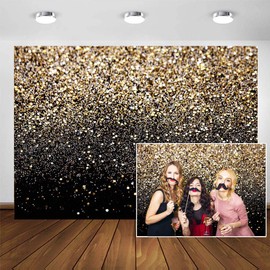 CYLYH 7X5ft Black and Gold Backdrop Golden Spots Backdrop Vintage Astract Glitter Background Wedding Adult Baby Children Holiday Party Backdrop