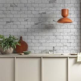 Vamos Tile 100-Piece Glossy Statury White Peel and Stick Backsplash Tile,3''x6'' PVC Subway Tile with Dark Gray Grout, Stick on Backsplash for Kitchen/Bathroom/Fireplace