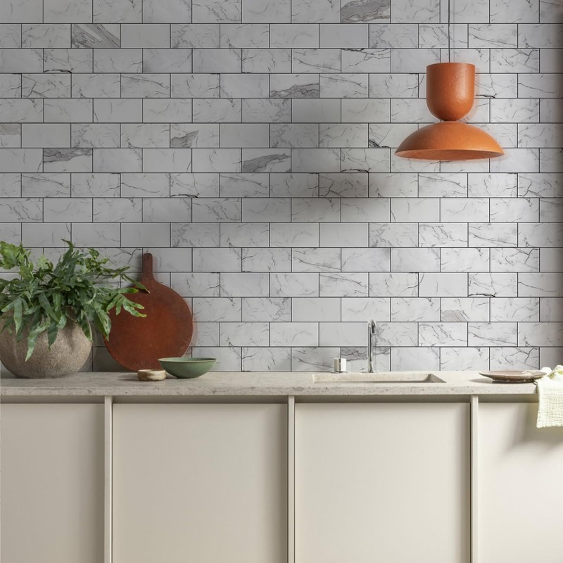 Vamos Tile 100-Piece Glossy Statury White Peel and Stick Backsplash