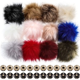 12 Pieces Faux Fox Fur Fluffy Pompom Ball with Removable Press Button for Removable Knitted Hats Clothing Accessories