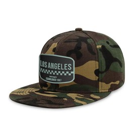 Flatbill Snapback Hockey Cap for Men and Women, Classic Cotton Sports Hat - Los Angeles - Wood Camo