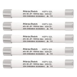 Heschen DC1500V Solar Photovoltaic Fuse, Photovoltaic Fuses, GPV Type Fuse Link, HSPV-32L, 10 x 85mm, 25A 1500VDC, I1 50kA, Solar PV Protection System, Pack of 5