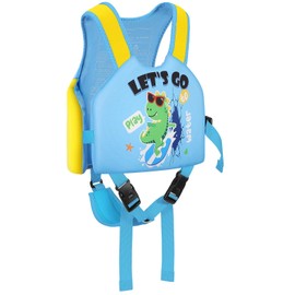 MoKo Swim Vest for Kids - Swim Floats Jacket for 2-3-4-5-6 Years (22-30-50-66LBS), Toddler Floaties Water Activity Equipment,Kids Pool Floats Vest with Adjustable Crotch Strap, Blue-Yellow Dinosaur
