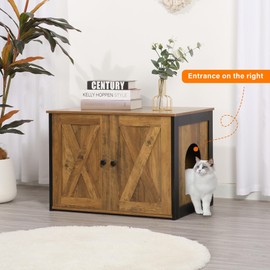Dwanton Litter Box Enclosure, Cat Litter Box Furniture Hidden, Reversible Entrance Can Be on Left or Right Side, Wooden Cat Washroom Indoor, Warm Brown, 27.6 Inches