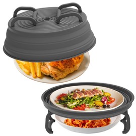 3-in-1 Large Microwave Splatter Cover Tray with Splatter Guard - BPA-Free, Collapsible Microwave Plate Cover for Heating Food, Silicone & Plastic Food Cover for Microwave Oven, Cooking & Steaming