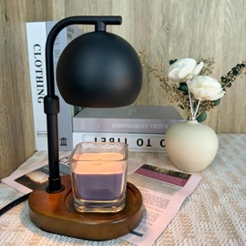 Cawalap Candle Warmer Lamp - Candle Warmer with Timer Dimmable Compatible with Jar Candles, Metal Top Candle Warmer with 2 Bulbs for Candle Warmer Lamps Black Round Black