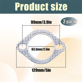 Kutyun 2PCS Car Exhaust Gasket, Exhaust Pipe Gasket, 2-Bolt 2.5" Standard Exhaust Manifold Gasket, Ultra Seal Exhaust Flange Gasket, Car Parts Exhaust Gasket Replacement Used for Exhaust Turbo (2.5IN)