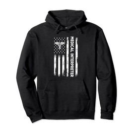 American Flag Medical Interpreter USA With Caduceus Motif Pullover Hoodie