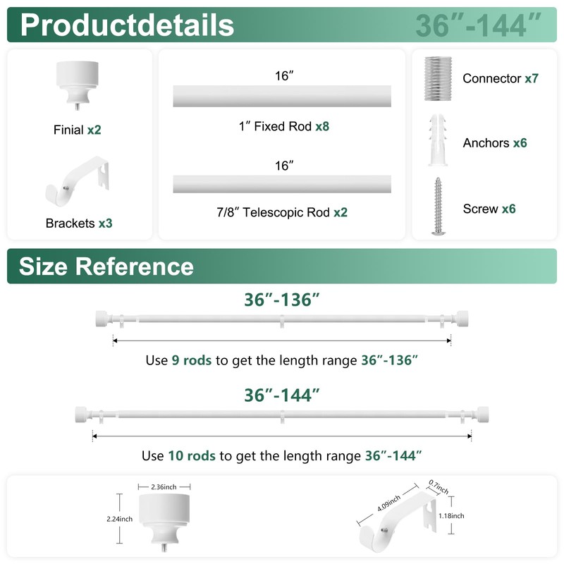 White Curtain Rods for Windows 72 to 144 Inch(6-12ft), 1