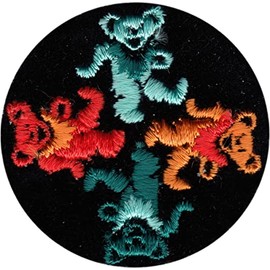 4 Dancing Bears - Orange and Green in Black Circle - Embroidered Iron On Or Sew On Patch