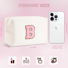 Birthday Gifts for Girls - Travel Makeup Bag Chenille Letter Pouch Cosmetic Bag Make Up Bag Makeup Travel Organizer Monogrammed Makeup Bag, Bridesmaid Gifts for Women, Cute Stuff for Girls (Letter N)