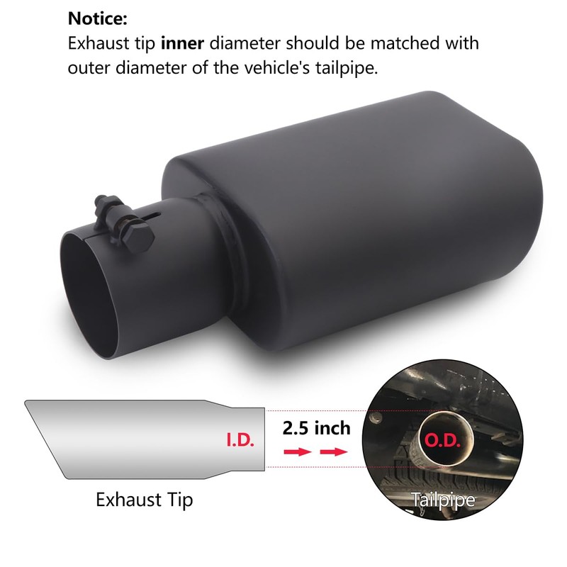 A-KARCK Rectangle Exhaust Tip 2.5" Inlet, Black Coating Square Exhaust