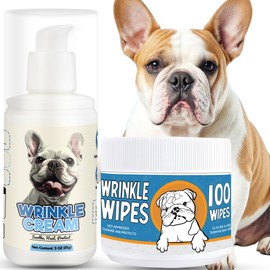 Yibesi Bulldog Wrinkle Wipes & Cream Combo – Dual‑Texture Dog Face Wipes & Soothing Wrinkle Paste – 100 Wipes + 85 g Cream