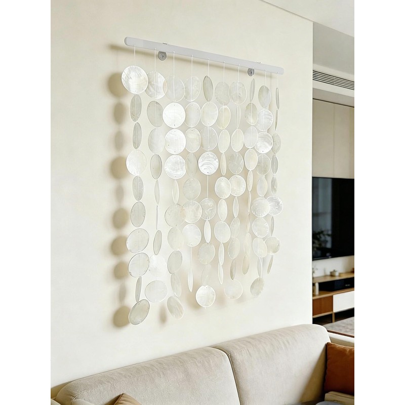 DHHOUSE Coastal Shell Wall Hanging with Silver Rail, Handmade Capiz