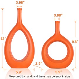 Orange Ceramic Vase Set 2,Modern Hollow Circle with Hole Flower Vase for Home Decor,for Table Centerpieces,Farmhouse,Fire Place,Living Room,Bedroom,Office,Bookshelf,Rustic Decor