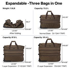 Hanke 22 Inch Expandable checked Luggage Suitcases with Wheels Foldable Duffle Bag for Travel suitcase Weekend Bag for Women Men（Coffee）