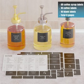 Neatsure 89 Coffee Syrup Labels for Coffee Bar Accessories, Minimalist Preprinted Coffee Stickers for Coffee Station, Essentials for Syrup Bottle & Dispenser Organization