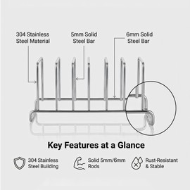 IMEEA Plate Rack 304 Stainless Steel Countertop Dish Holder for 6 Plates 12" Compact Kitchen Dish Drying Rack Organizer for Plates