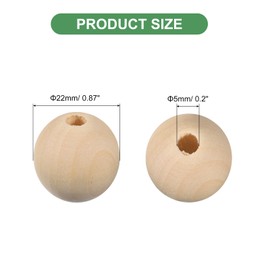 uxcell 30Pcs 22mm Natural Wood Spacer Beads, 5mm Large Hole Unfinished Round Wooden Beads for DIY Crafting, Jewelry Making Bracelets