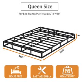 Snaye 7 Inch Box Spring Queen Size Bed Base, 3000lbs Heavy Duty Queen Box Spring Metal Mattress Foundation, Tool-Free Easy Assembly, Noise Free