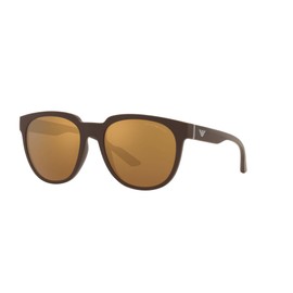 Emporio Armani Men's EA4205 Round Sunglasses, Matte Brown/Brown Mirrored Gold, 55 mm