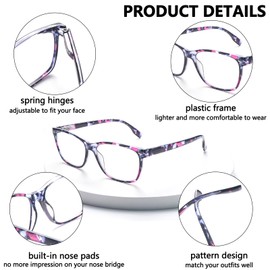 CLASAGA Progressive Multifocus Reading Glasses for Women, Pattern Print Blue Light Block Stylish Ladies Computer Readers (pattern design, 4.0, x)