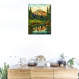 Yosemite National Park Diamond Painting DIY 5D, Numbering Kit, Native America Crystal Rhinestone Diamond Painting Green Forest Pictures River Artwork Home Decor Adults Boho Gift(12''Wx 16''H)