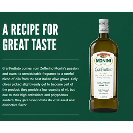 Monini Premium Extra Virgin Olive Oil | GranFruttato for Dressing and Garnishing | Cold Extracted Process, Intense Flavor & Aroma | 33.8oz (1L)