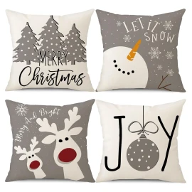 4 Piezas Fundas Navideñas Cojines Adornos Navideños 45x45cm