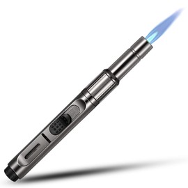 Butane Torch Lighter Long Butane Lighter Refillable Kitchen Torch Lighter with Visible Fuel Window Adjustable Jet Flame Pen Lighter Butane Lighter for Grill Fireplace (Black1)