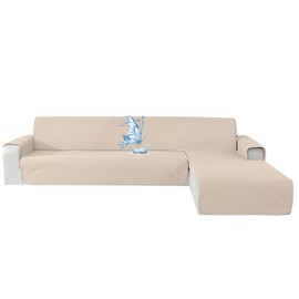 CYCMACO Waterproof Sofa Cover L Shape 4 Seater Couch Cover L Shape with Armrest Non-Slip Corner Sofa Cover Right / Left Universal for Dog Cat Beige