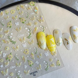 Butterfly Nail Stickers 5D Embossed Flower Butterfly Nail Art Stickers Spring Summer Floral Self-Adhesive Nail Decals Manicure Sliders for Nails Art Decoration