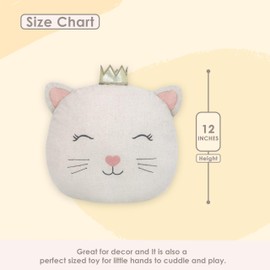 MON AMI Linen Kitty Accent Décor Pillow - 12”x 11”, Plush Cat Cuddle Cushion,Decorative Throw Pillow for Child’s Nursery,Bed or Couch, Cute Room Décor