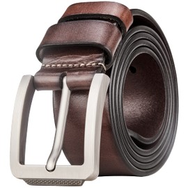 Tolumo Mens Belt Thick Full Grain Leather Belts 1.5" Wide Great for Casual Jeans Dress Work, Adjustable Classic Belt Trim to Fit 658 Dark Brown 105cm