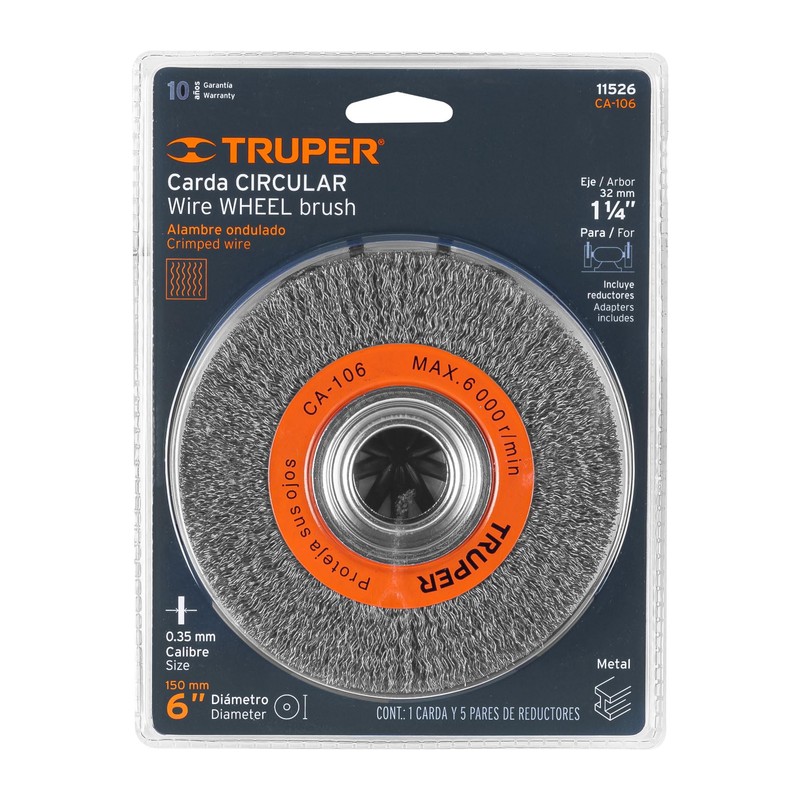 Truper CA-106, Carda para esmeril, de alambre ondulado 6", calibre