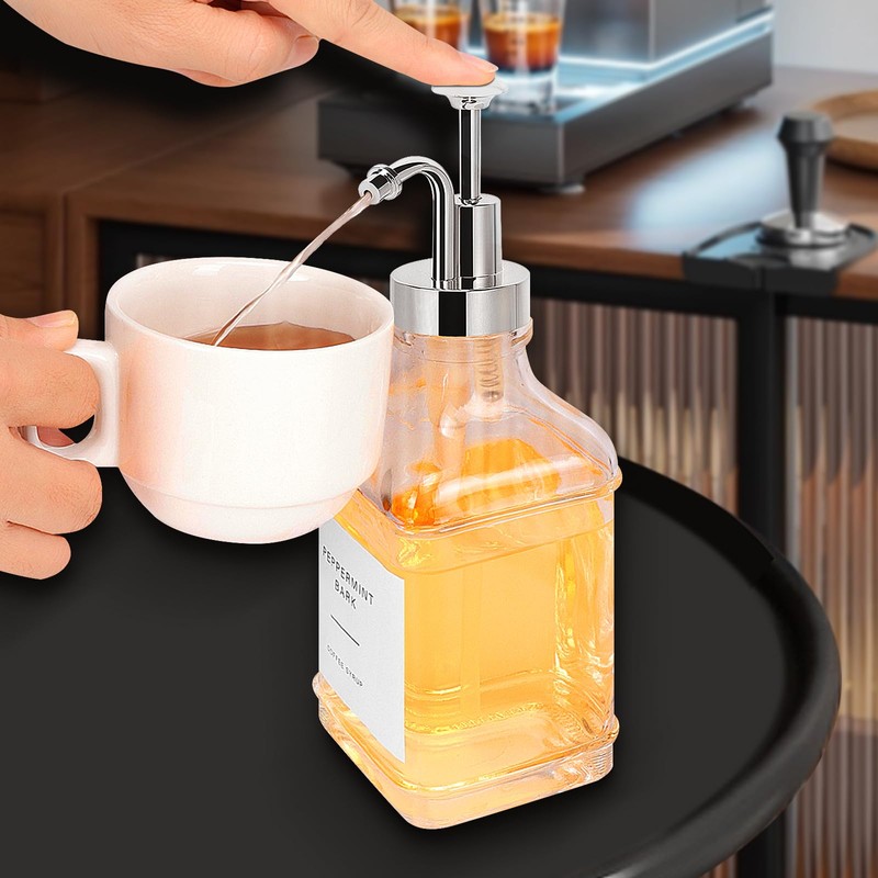 BathAce Coffee Syrup Dispenser for Coffee Bar, Clear Glass Syrup